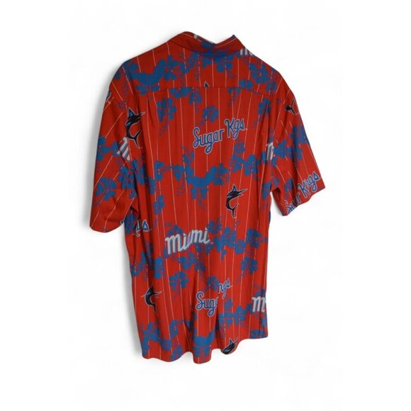 Miami Marlins Sugar Kings Button Up Shirt Large Red Blue Floral MLB Reyn Spooner - Picture 2 of 2